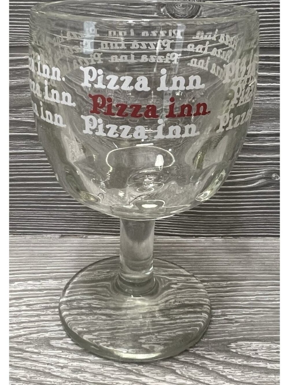 Vintage Pizza Inn Clear Heavy Duty Glass Goblet Pedestal Logo Barware 6”